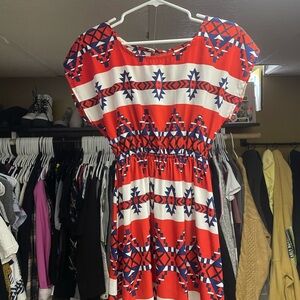 Red and White Geometric Pattern Dress